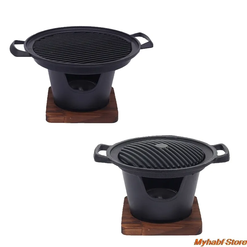 Mini BBQ Grill Fornello ad alcool giapponese Una persona Home Barbecue senza fumo Piastra da forno esterni Fornello arrosti Utensili carne 220809