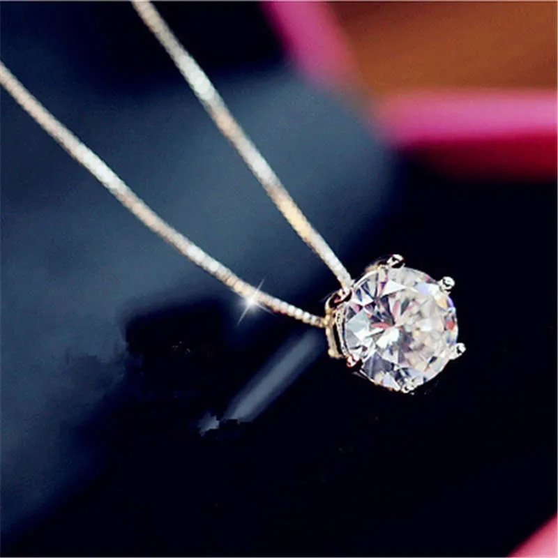 Koreanskt kvinnomode 925 sterlingsilver smycken inlagd diamant kort halsband nyckelbenskedja