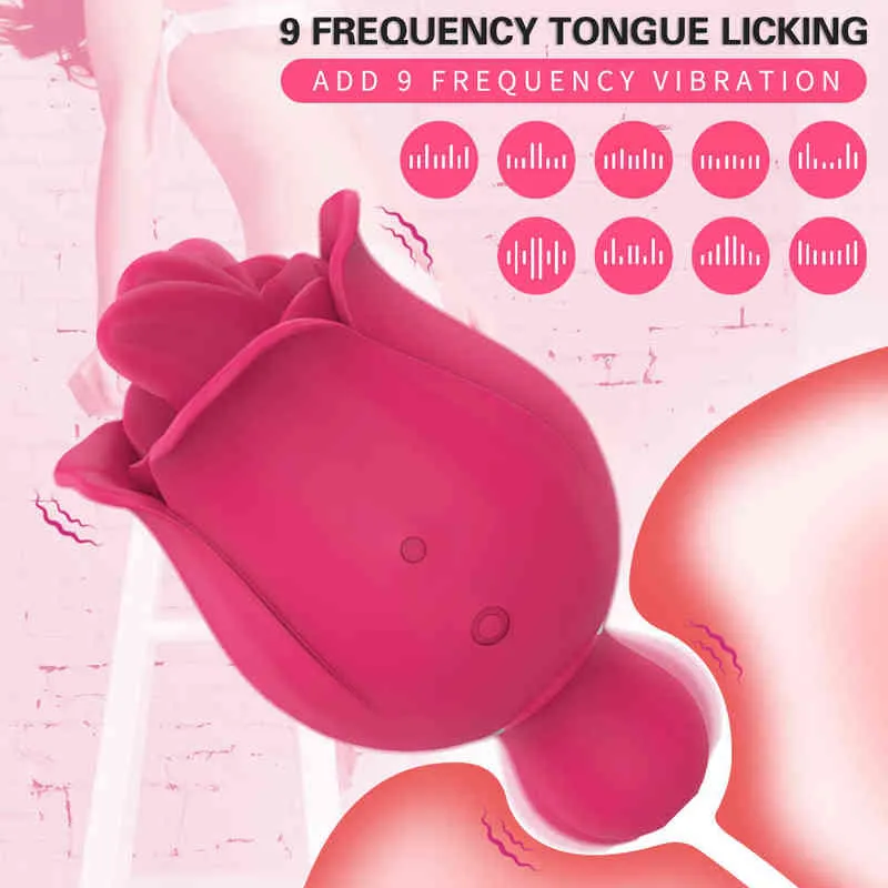 NXY Vibrators Rose Shape Vibrator Female Masturbator Tongue Licking Nipples Clit Massager Clitoris Stimulator Erotic Toys For Couple 220427