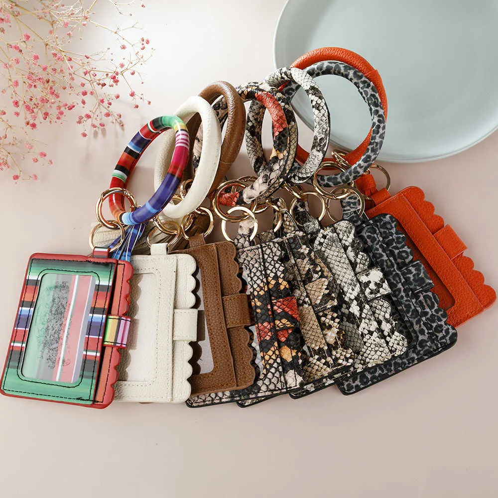 Leopar baskı pu deri püskül bilezik anahtar zincir kartı kapak sertifika çantası sıfır cüzdan çanta