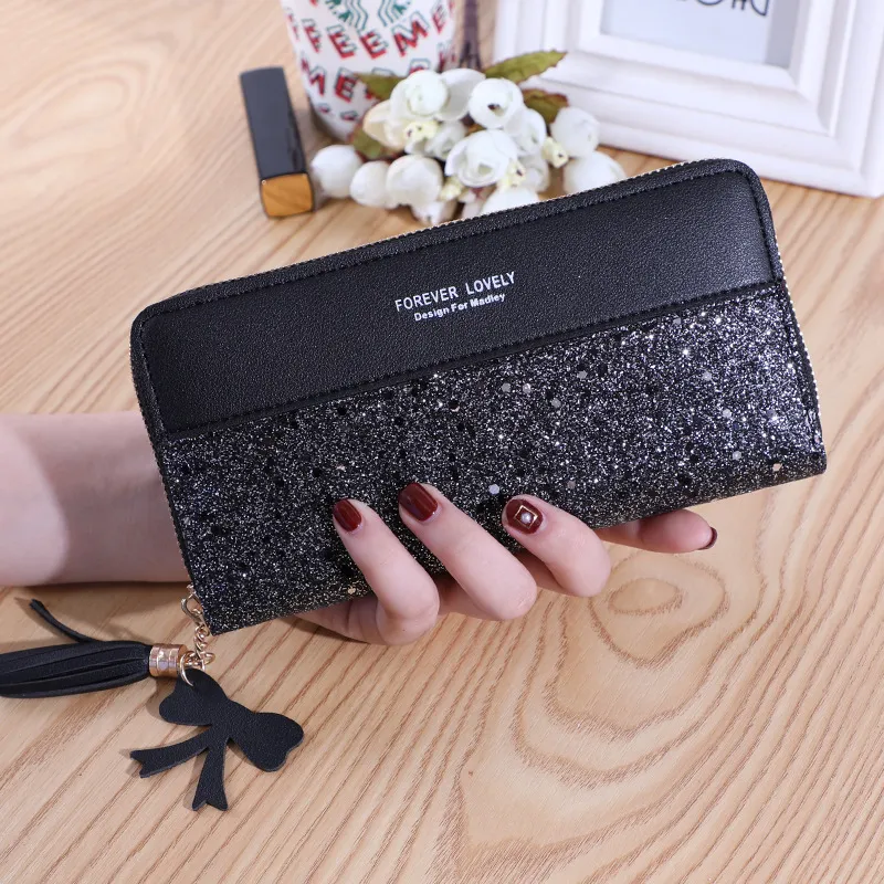 Luxury Long Wallet For Women Patchwork Sequin Clutch Glitter Pu Leather Ladies Phone Bag Card Holder Coin Purse Female Wallets9917386