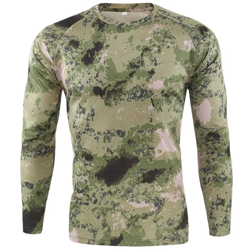 Letnie szybkie suszące kamuflaż koszulki oddychające na długi czas rękawowe ubrania wojskowe na zewnątrz polowanie na wędrówki kempingowe koszule 220323