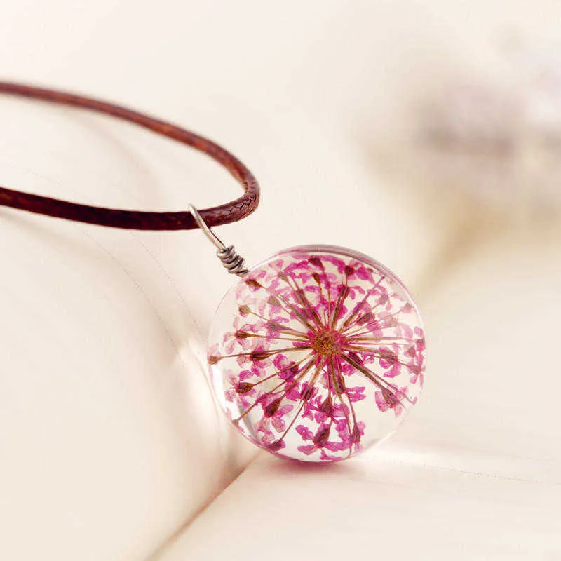 Okrągły mniszek suszony w zawieszek kwiatowy urok naturalny szklany kabochon przezroczystą biżuterię do piłki