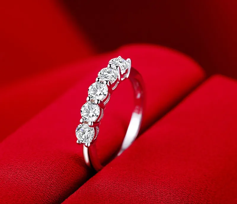 Met cericaat 925 zilveren ring luxe band zirkoonringen voor vrouwen eeuwigheid belofte cz crystal vinger ring bruiloft sieraden8327863