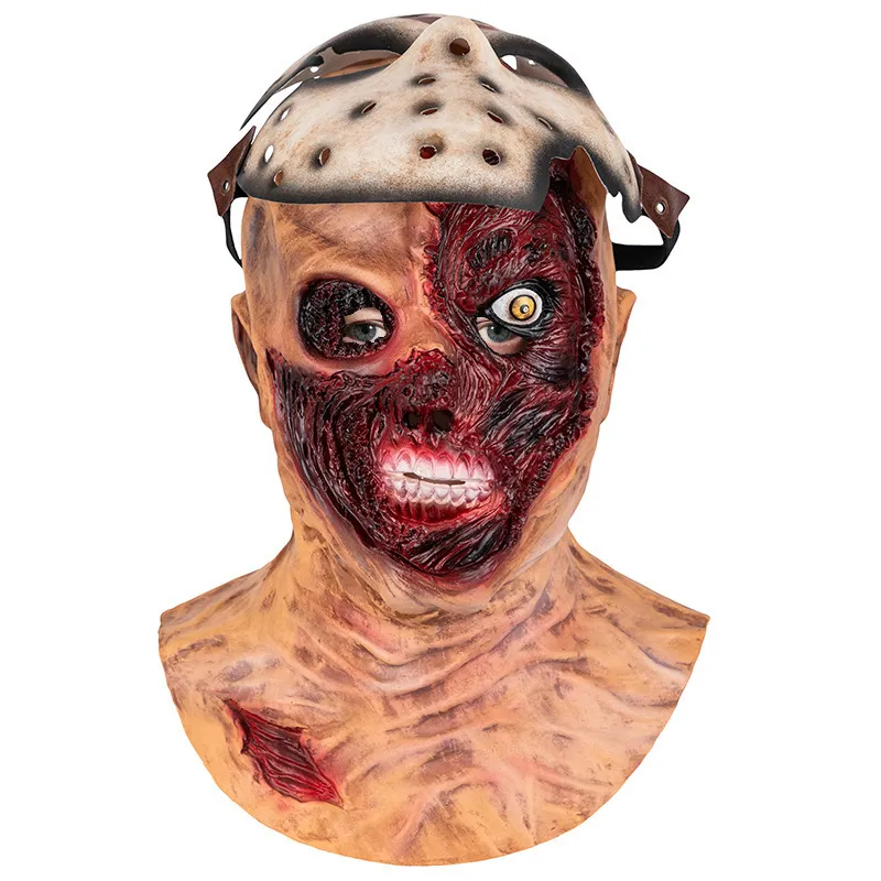 Horreur Jason effrayant Cosplay tête complète masque en Latex visage ouvert accessoires de maison hantée fournitures de fête d'Halloween 2206119528217