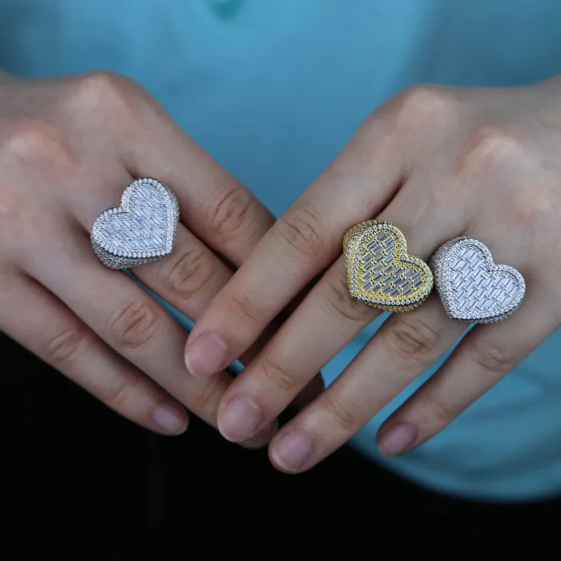 Nowy moda żółto białe złoto Pling Cz Heart Pierścień dla mężczyzn Kobiety na przyjęcie weselne Nice Gift214U