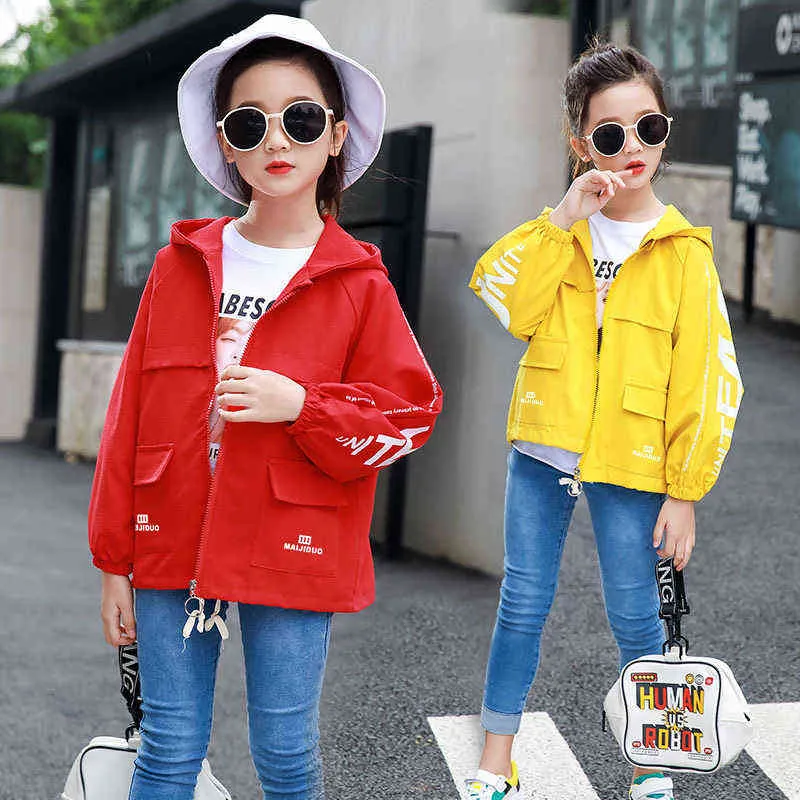 Big Size Spring Autumn Girls Jacket 2021 New Style Big Letter Hooded Sweater For Kids Children Birthday Gift Outerwear J220718