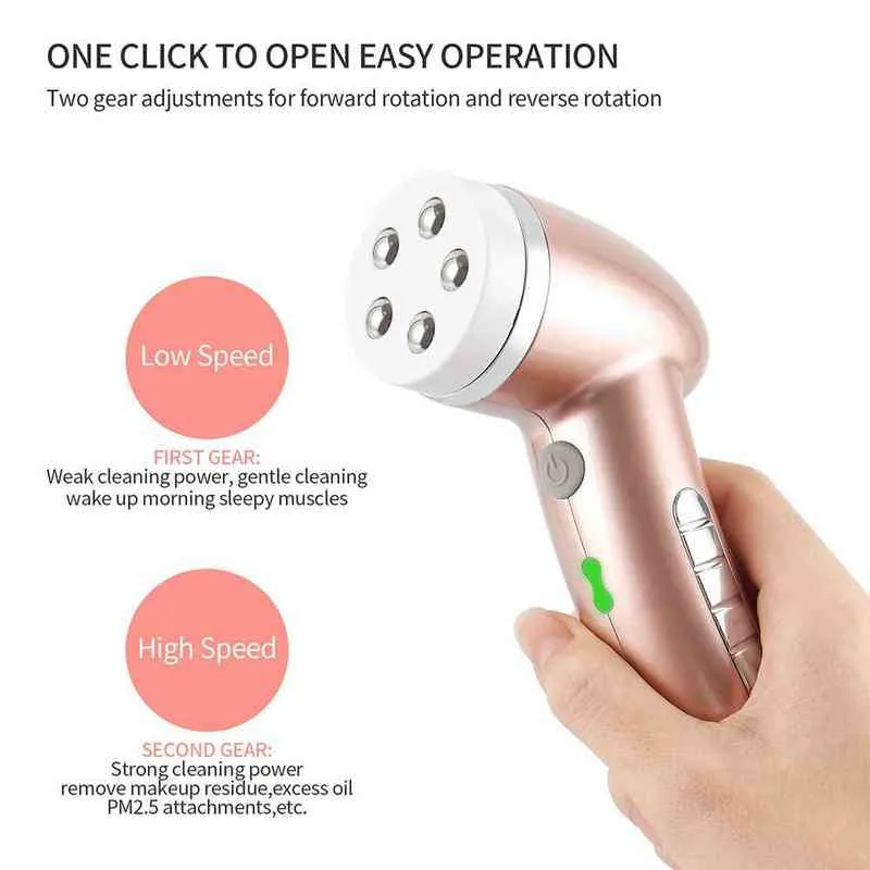 4-IN-1 Electric Facial Massage Roller Cleaner Deep Pore Cleaning Silicone Brush Blackhead Makeup Remover Rolling Massager SPA 220514