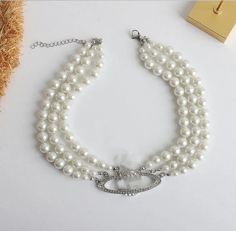 Collier de perles à trois couches européen et américain, niche haut de gamme, chaîne de clavicule incrustée de diamants pour femmes, livraison rapide 252b