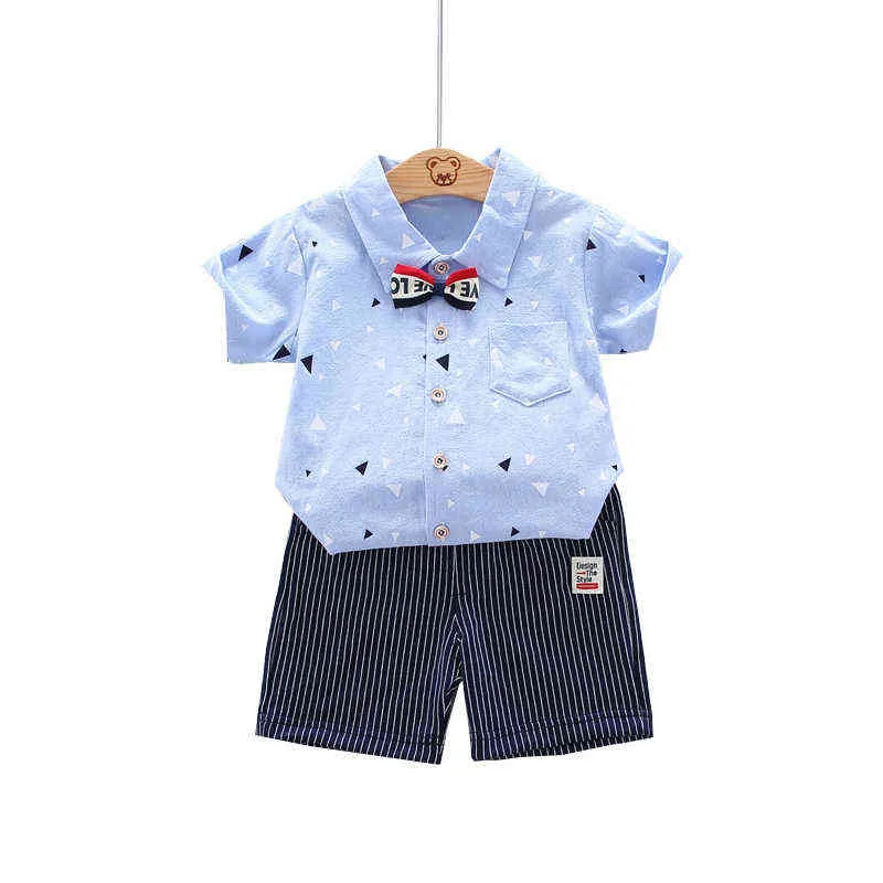 Roupas para meninos conjuntos de verão Gentleman Tida Camisa de manga curta + shorts Roupas infantis Crianças Conjunto de roupas G220509