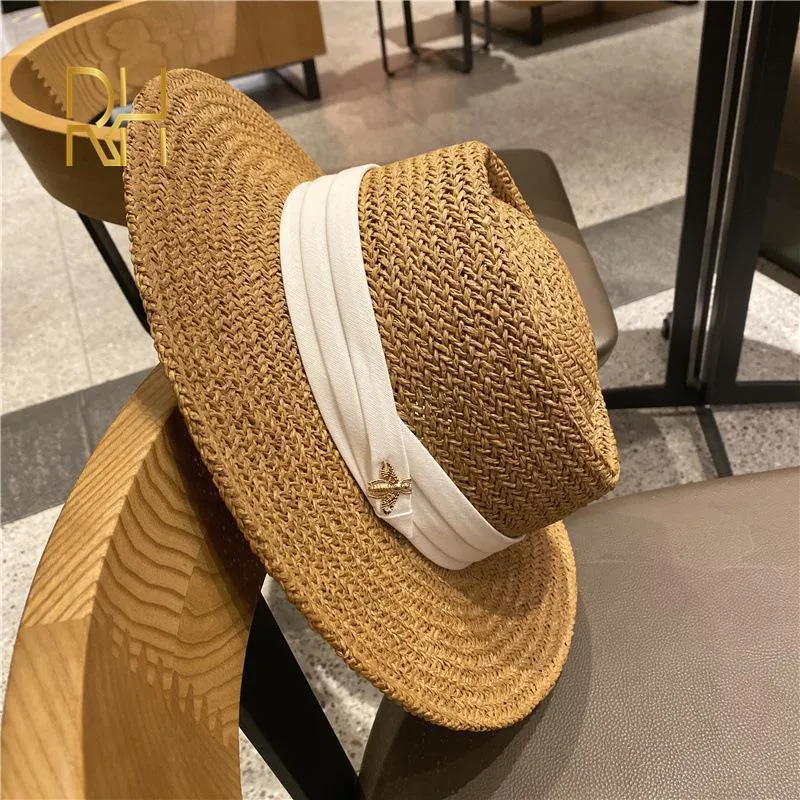 Летняя соломенная шляпа мода повседневная панама пляж Федора Широкое хрустящее солнце для женщин 220513