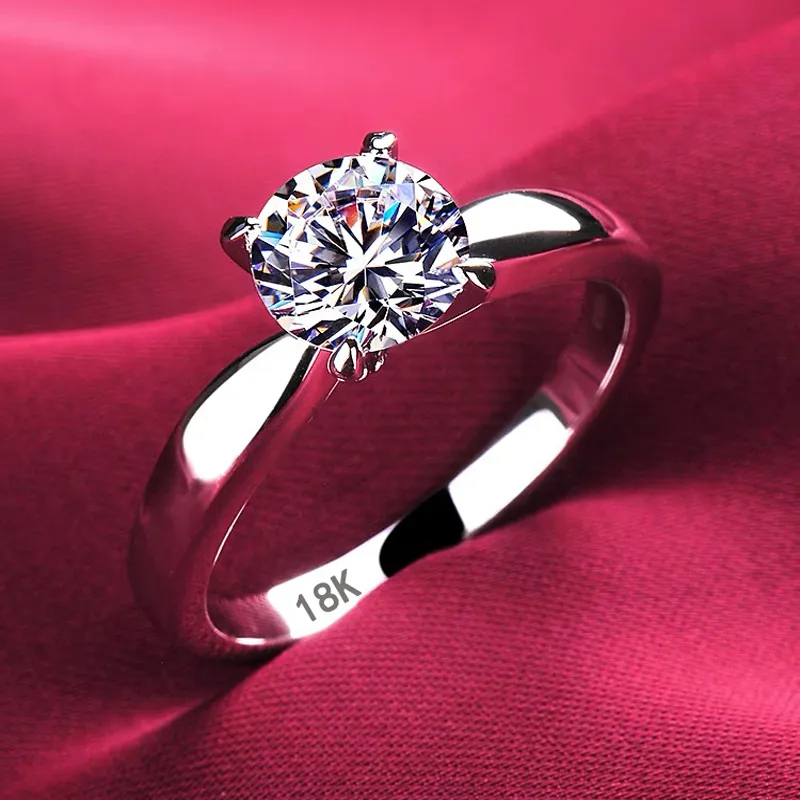 Никогда не исчезайте 18 -каратные кольца из белого золота для женщин 2 0ct раунд срезы циркония бриллиантовой пасьяэр Обручальный кольцо.