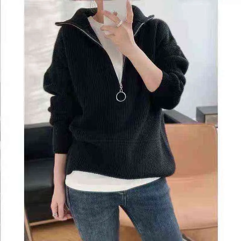 Pull femme col roulé femme automne 2021 pull femmes fermeture éclair mode coréenne tricoté surdimensionné Sweate T220824