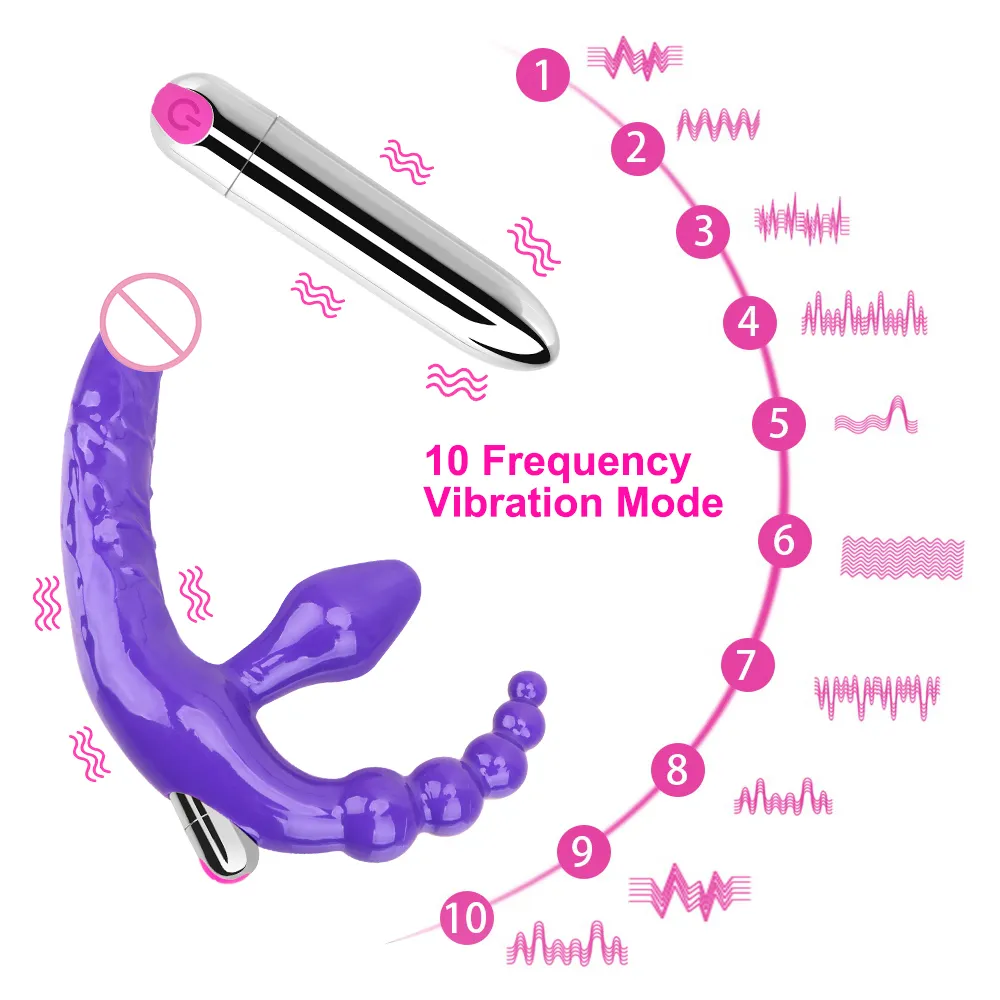 Consolador vibrador de dos cabezas, tapón de cuentas anales, masajeador de próstata, correa sin tirantes, juguetes sexys para hombres y mujeres