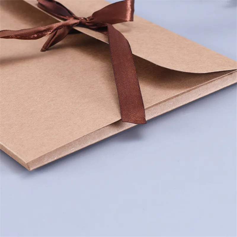 Black White Kraft Paper Cardboard Envelope Bag Scarf Packaging Box Photo Postcard Envelope Gift Box with Ribbon