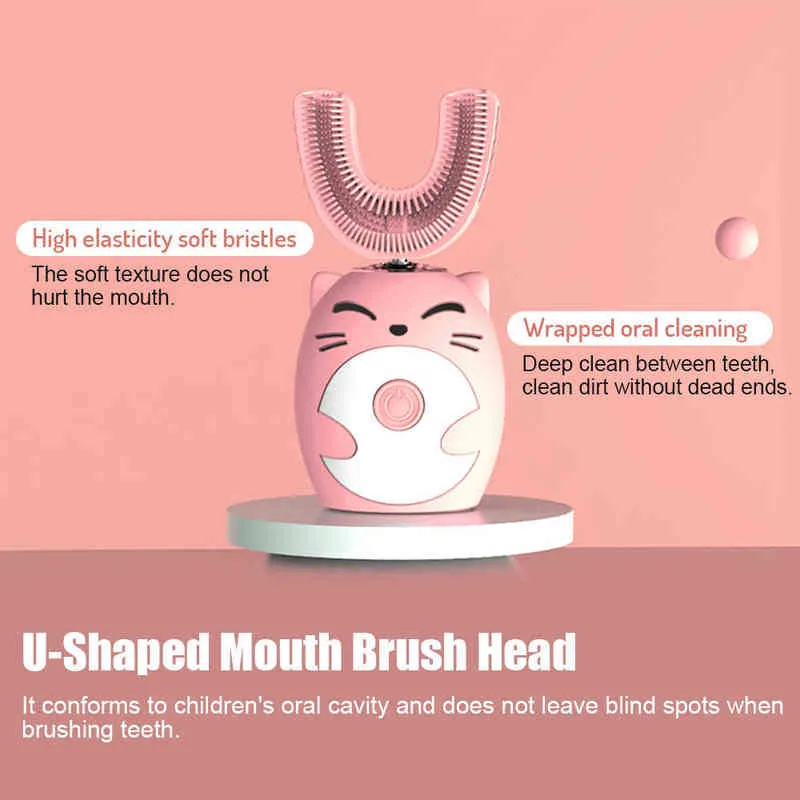 Toothbrush Electric Toothbrush for Kids U-shaped Smart 360 Degrees Silicon Automatic Ultrasonic Teeth Tooth Brush Cute Cartoon Children 0511