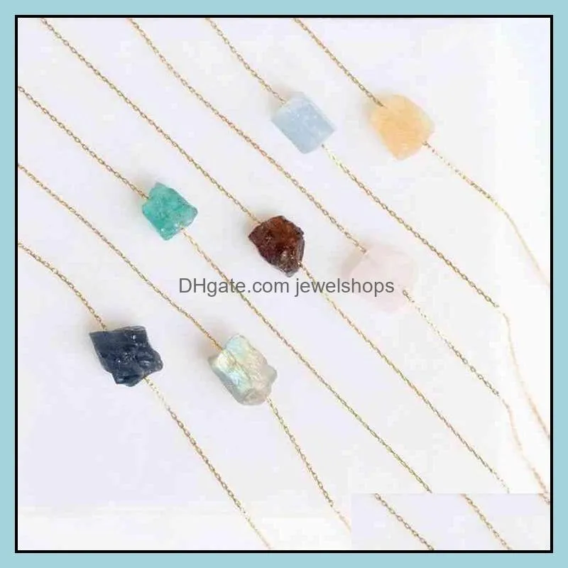 LS-A2602 Raw Birthstone Necklace , Layering Dainty Stone Pendant Healing Necklace
