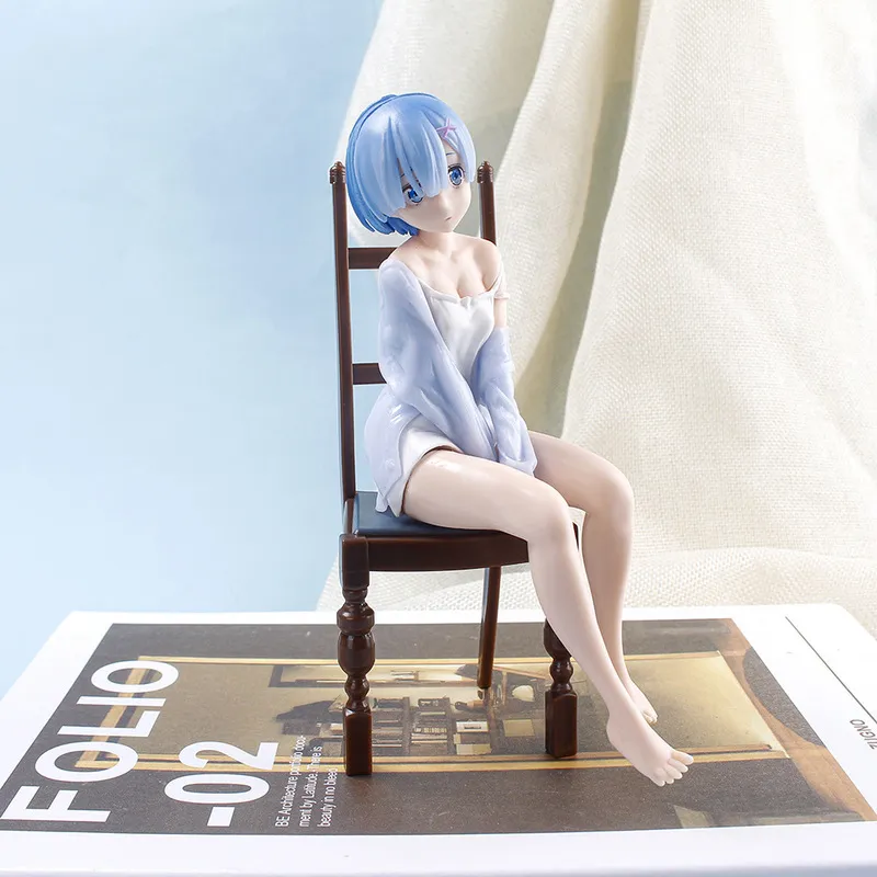 Anime japonês 15cm se refere em um mundo diferente de zero kawaii menina pijamas figura Rem Cadeira PVC Modelo de coleção Toys 220707