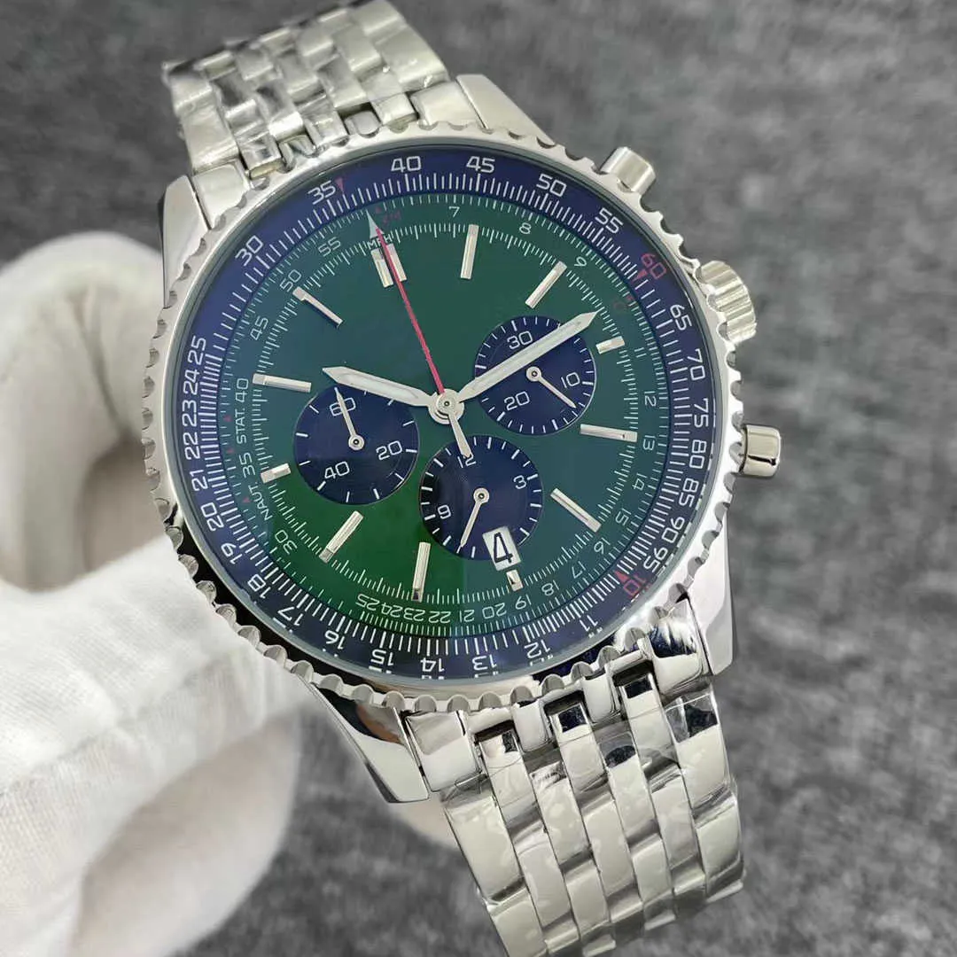 46mm kaliteli b01 navitimer izle kronograf kuvars hareket çelik nane yeşil siyah kadran 50. yıldönümü erkekler deri kayış 283t izle