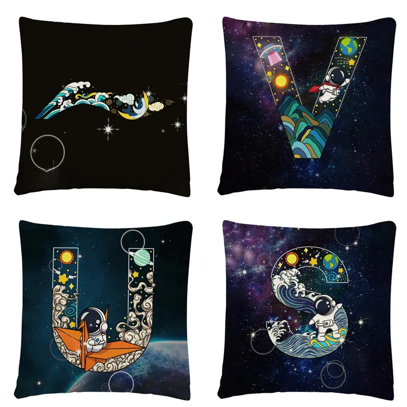 Pillow Case Astronaut Alphabet ABC Cartoon Pattern Linen Cushion Cover Pillowcase Home Sofa Car Decoration 45X45 Cm 220623