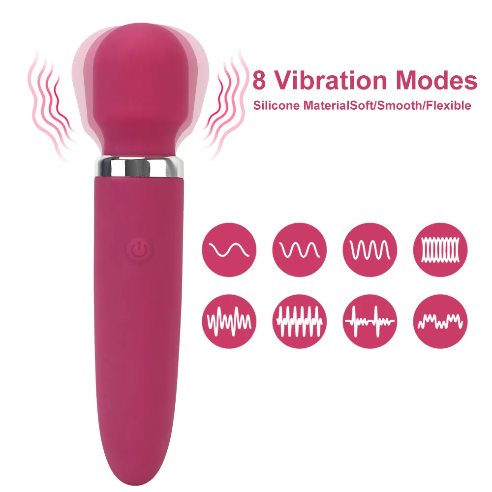 Erotiska 8 lägen Magiska trollstavar vibratorer bröstvårtor klitoris stimulator USB laddningsbara dildos kvinnliga onanator sexiga leksaker för kvinnor