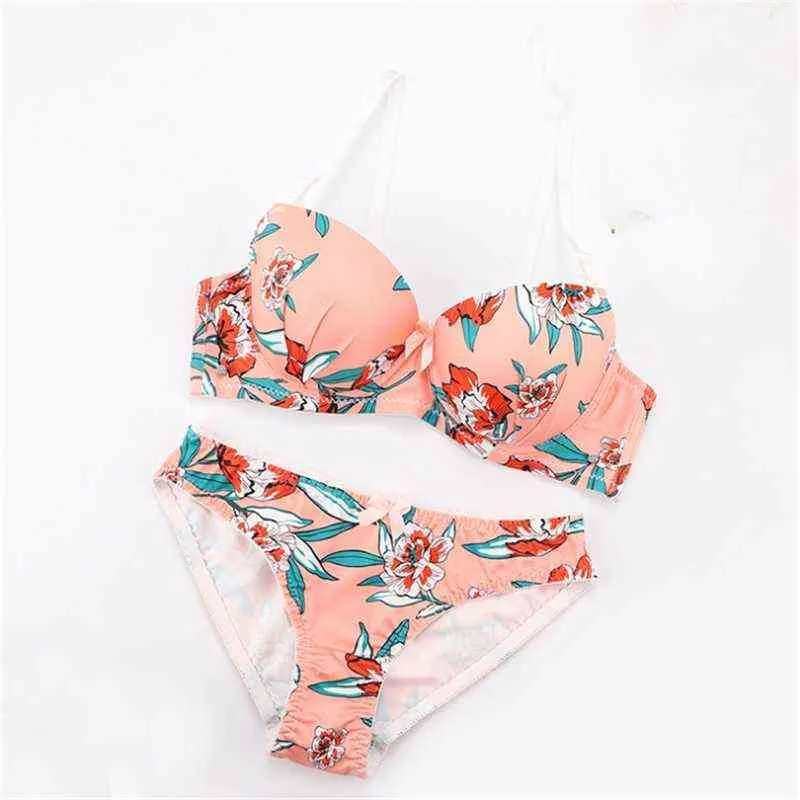 Sexy vrouwen bloem beha set draadloze bralette ondergoed naadloze print lenceria slip push-up lingerie l220727