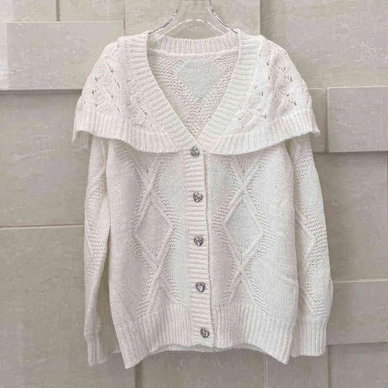 autumn and winter design sense sweater coat white temperament celebrity fan loose knit cardigan women