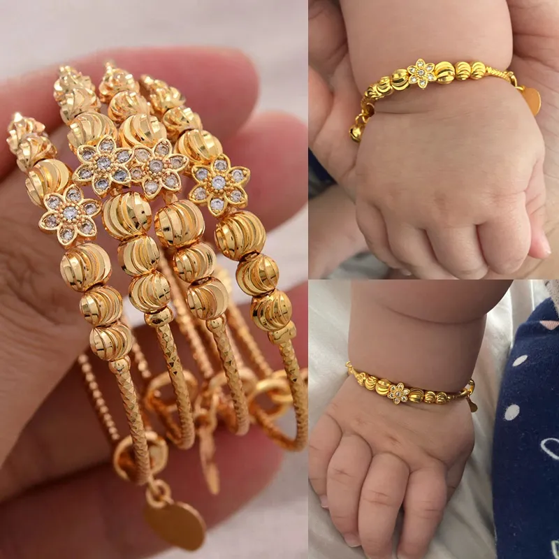 24K Baby Barkles Ethnic Gold Color Dubai Barkles Kids Bracelet Luxury Bracelet Dubai Barkles Child Jewelry First Dhrvice 220715