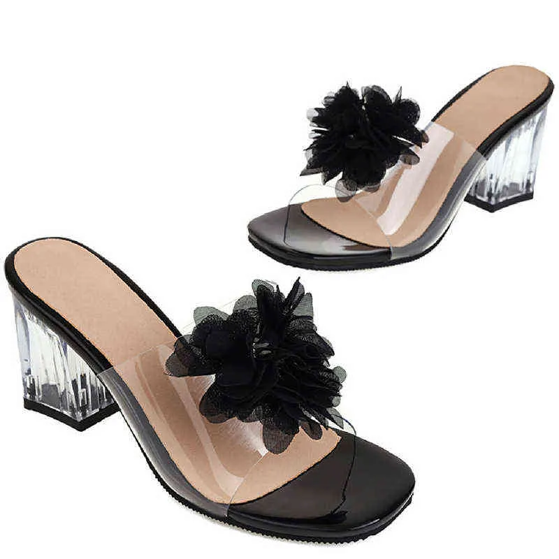 Сандалии чистые каблуки Женщины Slippers Sweet Bowtied Summer Shoes 2022 ПВХ прозрачные женщины Желтые белые вечеринка Большой размер 220427