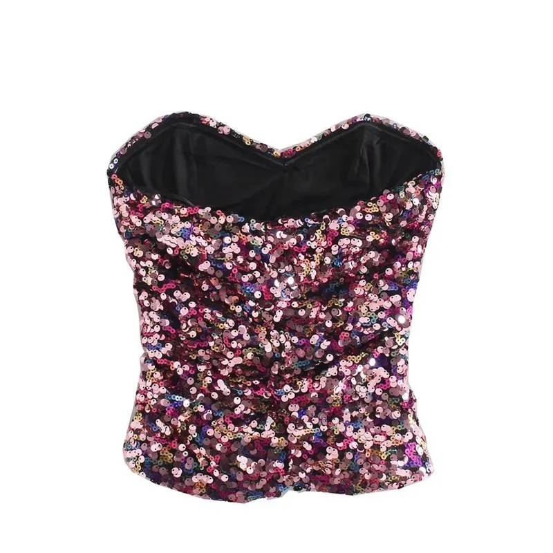 TRAF Beskuren Sequin Top Woman Stropless Backless Tube Sexiga Kvinnor Ärmlös Y2K Off Axel Corset Crow 220325