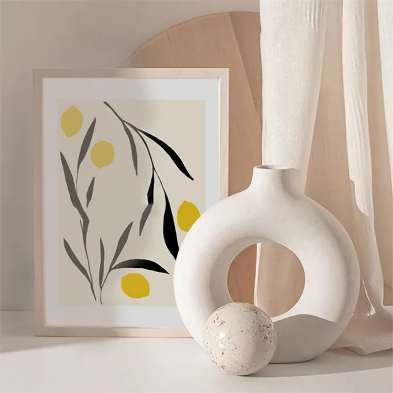 Nordic Circular Hollow Ceramic Vase Donuts Flower Pot Home Decoration Accessories Office Desktop Living Room Art Ornaments Gift 220423