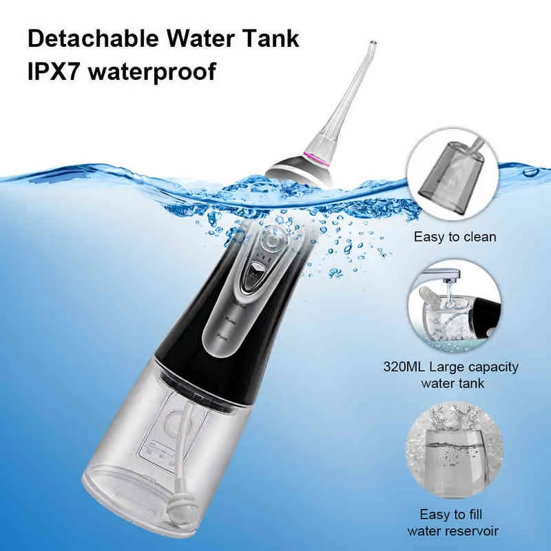 Rouleau d'eau de chasse d'eau de lavage dentaire électrique portable impulsion de soins de la bouche grande capacité 320 ml ie ixp7 220625