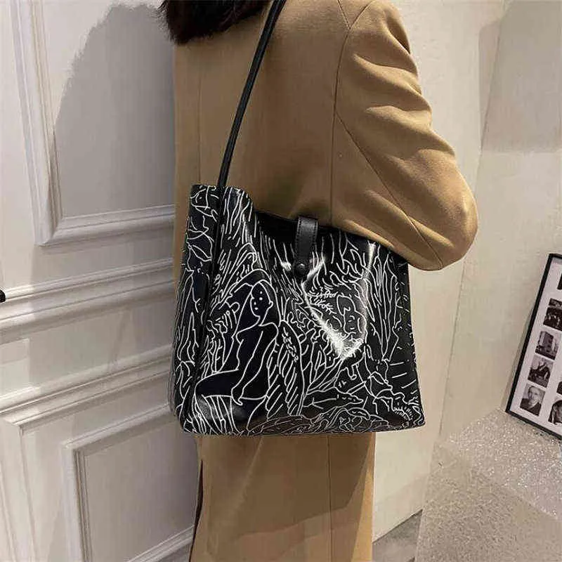 Avondtassen Fashion Art Pattern Tote 2022 Nieuwe handtassen voor vrouwen schouder Simple Designer Top Steel Shopping 220416281E