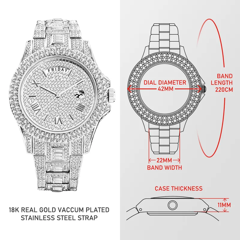 Relogio Masculino luksus miss lod out Diamond Watch Multifunkcja Data Data Kalendarz Kwartalne zegarki dla mężczyzn Dro 2203252341296B