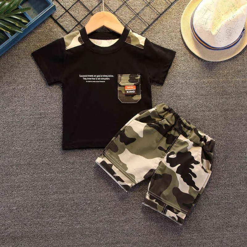2021 New Summer Toddler Baby Boys Camouflage Clothes Sets Kids T-Shirt + Pants Outfits Casual Children Sportswear Suits G220425
