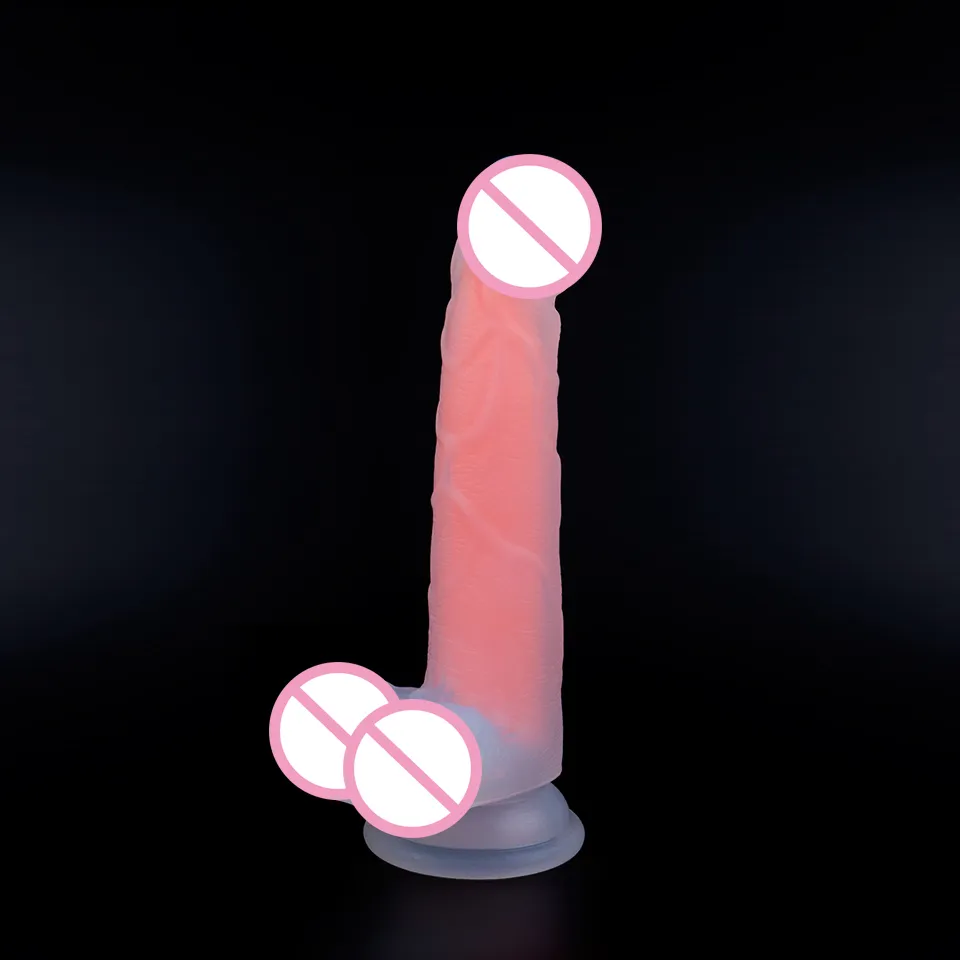 7.5 Inch Liquid Silicone Realistic Dildo Color Transparent PeaCock Fluorescent Luminescent Penis Lifelike Masturbation Massager
