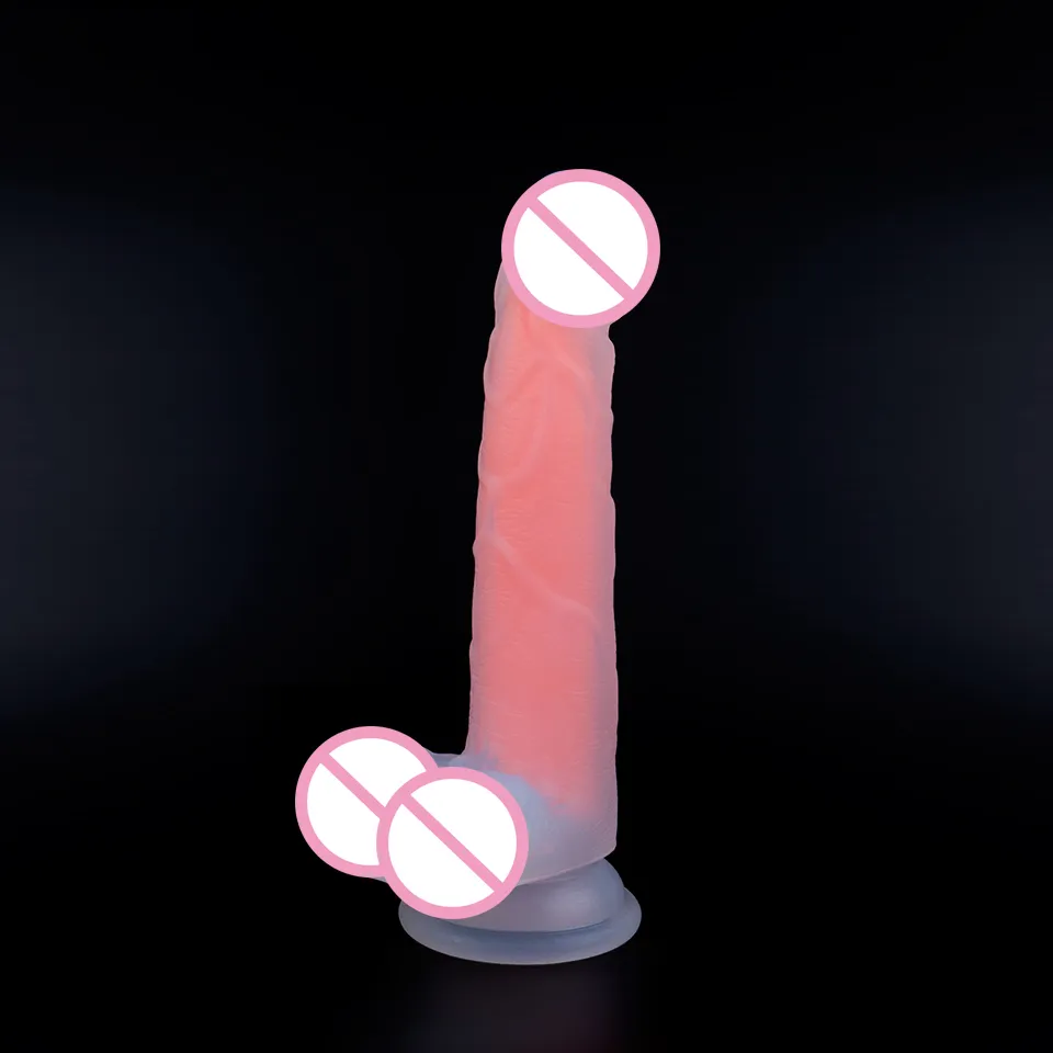 7.5 Inch Vloeibare Siliconen Realistische Dildo Kleur Transparante Pauw Fluorescerende Lichtgevende Penis Levensechte Masturbatie Stimulator