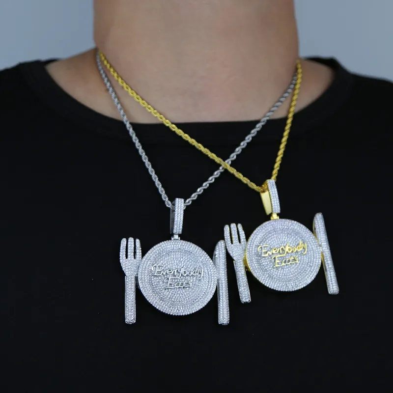 Trendy Bling Letters Everyday Eats Pendant for Men Boy Hip Hop Iced Out Rock Style Initial Charms Necklace Jewelry Gift292l