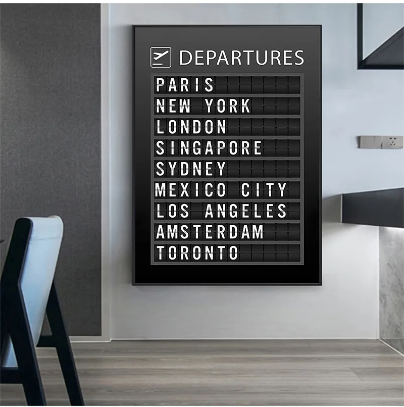 Bilder HemdekorationAccept Anpassning Airport Board Destination Poster Canvas Målning Wall Art Honeymoon Travel Citat 220623