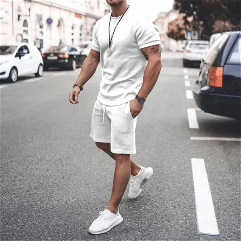 OEIN Men s Tracksuit Sets Summer Solid Sport Hawaiian Suit Short Sleeve T Shirt and Shorts Casual Fashion Man Clothing 220615