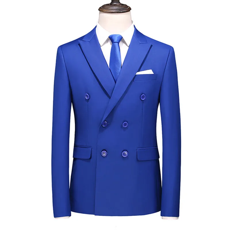 Mens Dubbelbröst Blazer Solid Business Formell Bröllop Slim Fit Suit Jacka Plus Storlek 6XL Mäns Formella Tuxedo Casual Blazers 220409