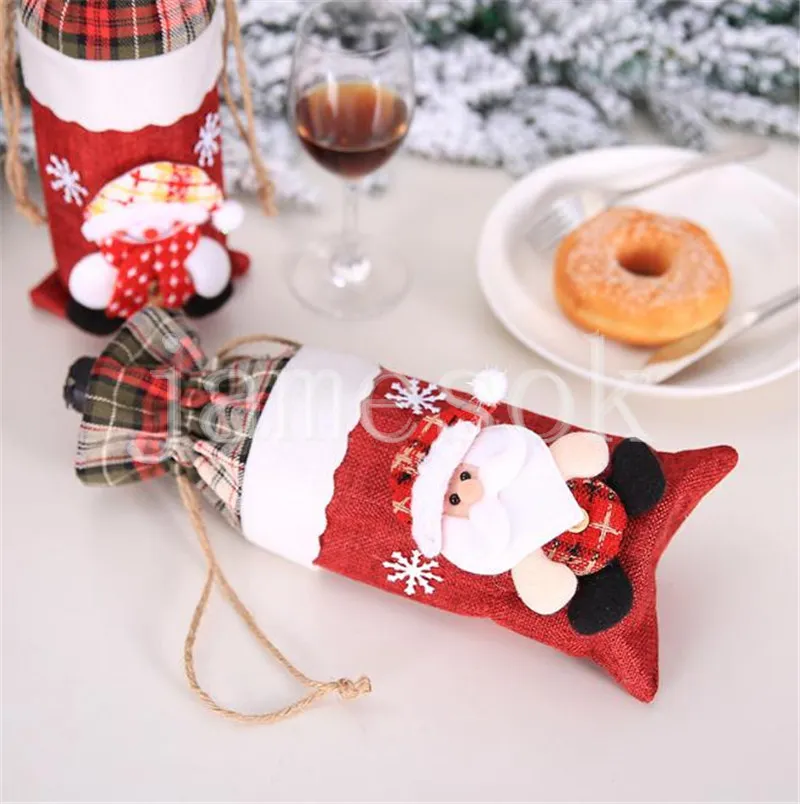 Dekoracje świąteczne czerwona butelka do wina Śliczna torba na wino Santa Snowman Bagda