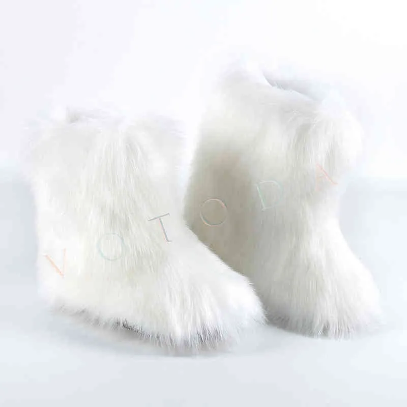 Hot Vrouwen Warme Bont Laarzen Vrouw Winter Pluche Nepbont Snowboots Dames Harige Outdoor Slip Op Schoenen Vrouwelijke Gezellige Fuzzy Katoen BootT220718