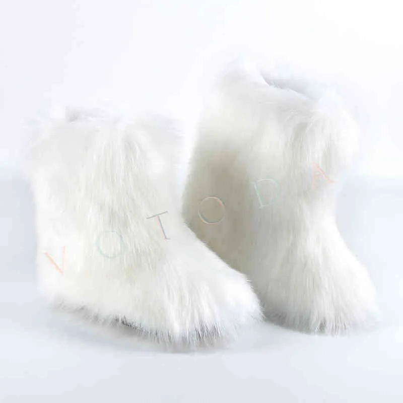 Hot Women Warm Fur Boots Woman Winter Plush Faux Fur Snow Boots Ladies Furry Outdoor Slip On Shoes Female Cozy Fuzzy Cotton BootT220718