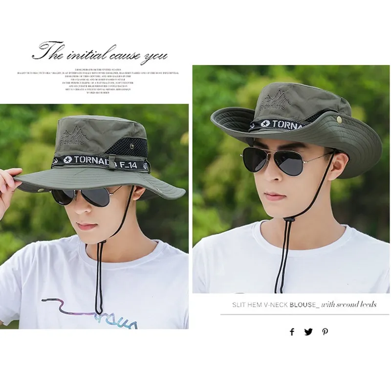Fashion Summer Bucket Hat Chapeau de soleil pour hommes voyage de pêche en plein air Safari UV Protection Place Chapeaux Mesh Breathable Wide Brim Hat 22237T
