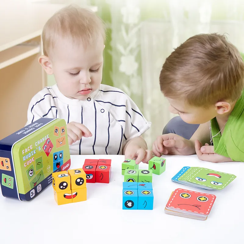 어린이 Montessori 감정 변경 빌딩 블록 느낌 표현 퍼즐 교육 키드 카드 매치 게임 Bell Ring 220706