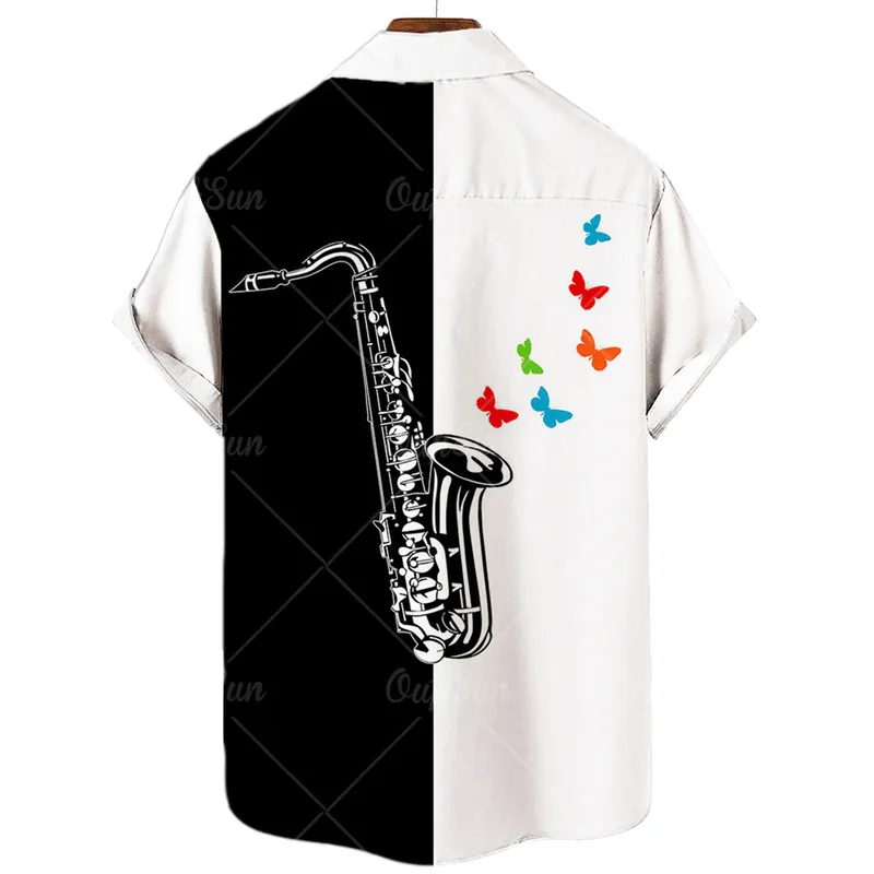 Gitarre Musical Gedruckt Hawaiian Shirt Herren Sommer Kurzarm Strand Shirt Hip Hop Harajuku Übergroßen Top 220527