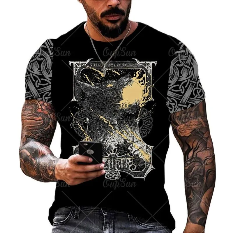 Viking Symbol وشم Raven 3d المطبوعة الرجال tshirts harajuku الأزياء قصيرة الأكمام tshirt الصيف فضفاضة الشارع للجنسين قمم Tee 220607