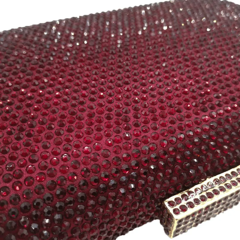 Boutique de FGG Wine Red Women Crystal Evening Bags Wedding Metal Clutches Party Cocktail Purse and Handbag 220321255y