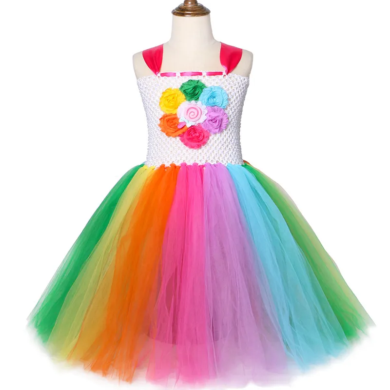Rainbow Girls Lollipop Tutu платья летние сетчатые сетки платья на день рождения.